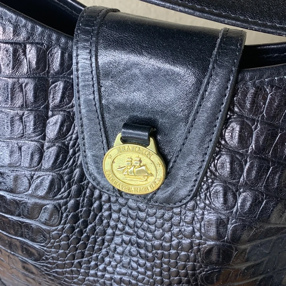 Vintage Brahmin Croc Embossed black leather bag - Picture 2 of 12